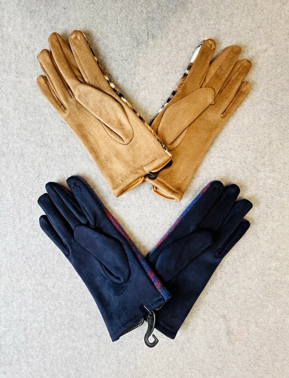 Touch Screen Women’s Lot of 2 Touchscreen Plaid Fleece Lined Faux Suede Gloves